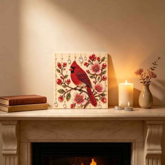 3D Flower And Bird Wall Decor Faux Pearl Painting Kit, Art DIY Relaxing Hobbies for Stress Relief Owl Red Craft Set Adults, Home Decorative Supplies