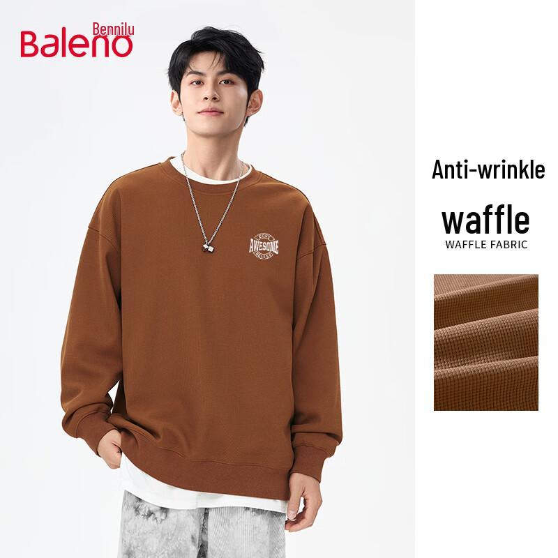 Baleno Men's Heavyweight Waffle-Knit Round Neck Sweatshirt
