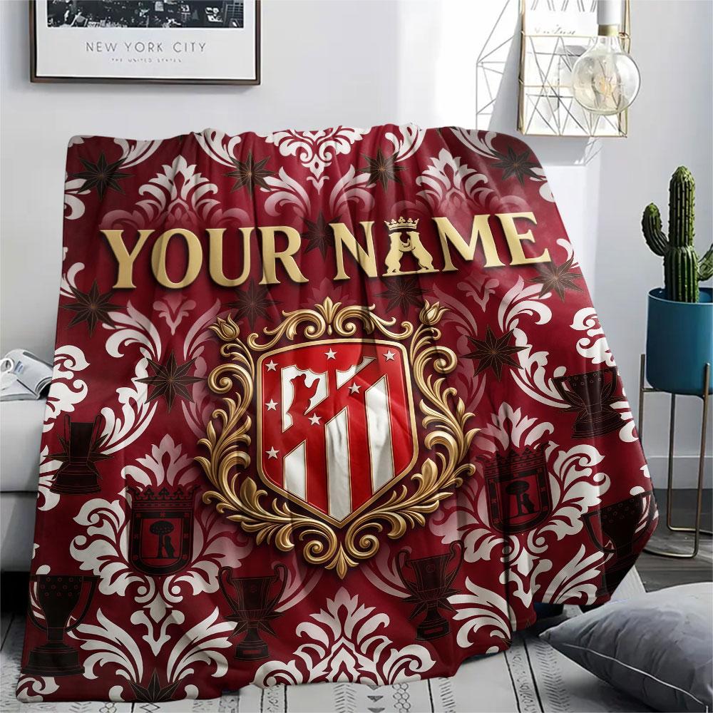 Custom Name,Atlético Madrid Printed Flannel Blanket, soft throw for bedroom sofa, washable, Christmas present, great gift.
