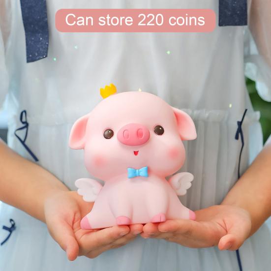 Cartoon Pig Vinyl Piggy Bank, Shatterproof Coin Cash Storage Container, Children Money Saving Box Decoration, Girls for Boys Girls