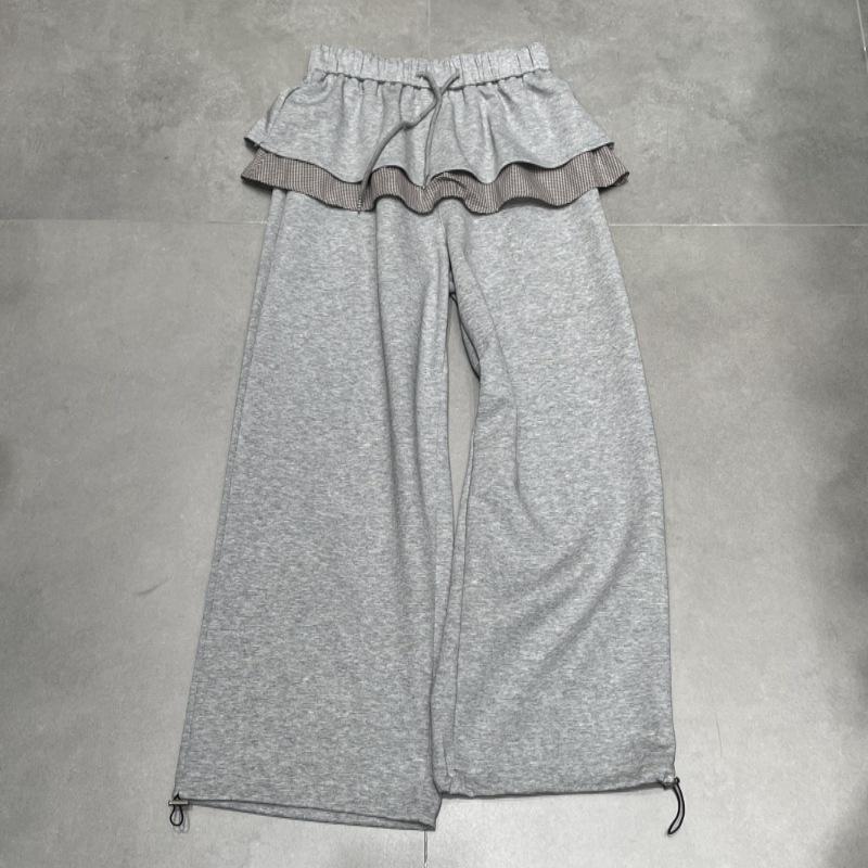 

Spring 2026 Women s Patchwork Wide-Leg Pants: Elastic Waist, Drawstring Hem, Tapered, Slimming Fit Medium серый/цветочный