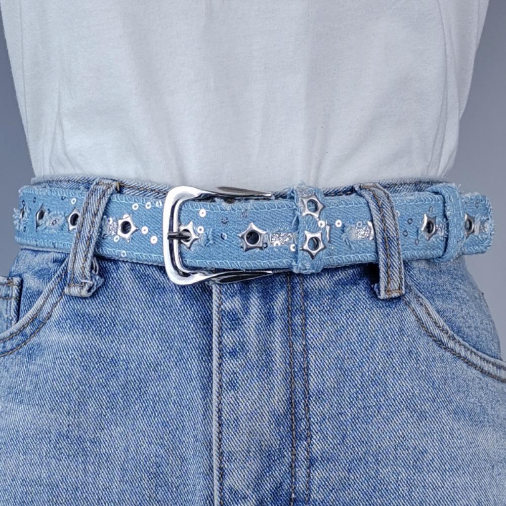 Pin Buckle Canvas Jeans Belt All-Match Decorative Waist Strap Vintage Denim Waist Belt  For Women