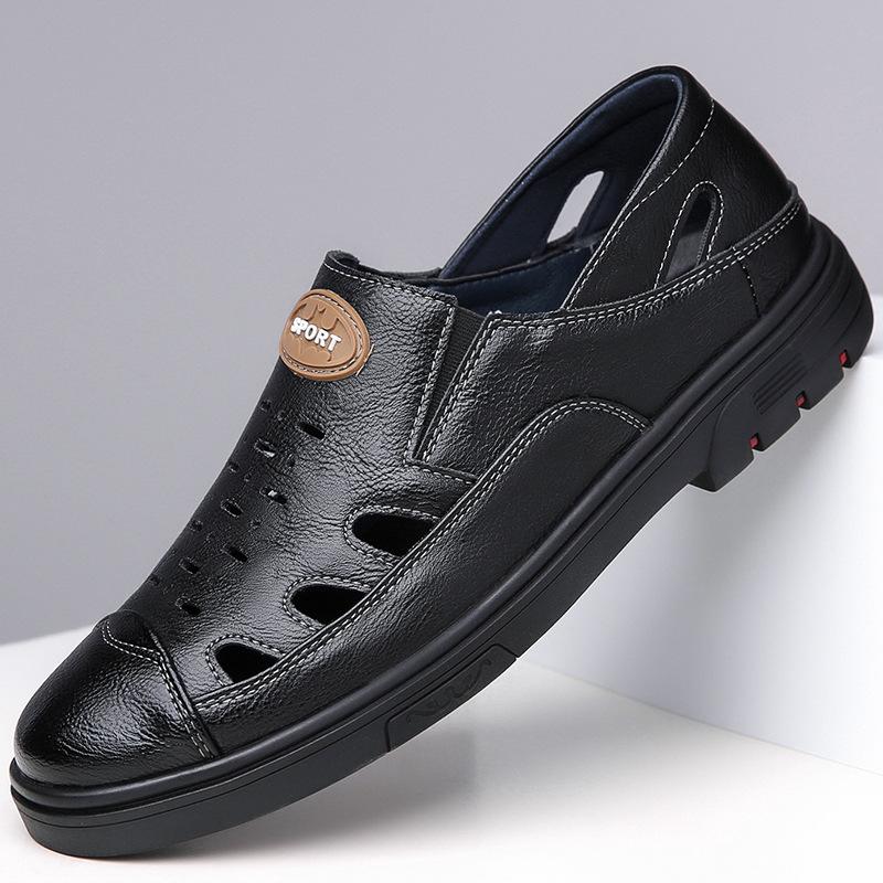 

Сандалии большого размера для мужчин Летние дышащие сандалии с вырезами Роскошные сандалии из коровьей кожи для мужчин Повседневные деловые сандалии 38 чёрный