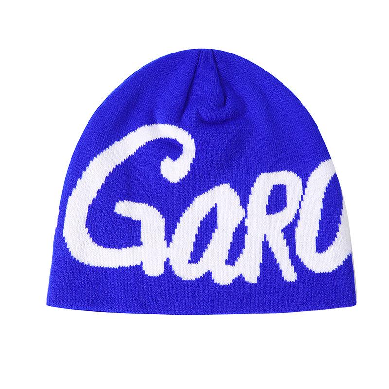 Cross-border Men's Knitted Pullover Hat Street Letter Jacquard Plaid Spandex/Cotton Winter Button 56-60cm