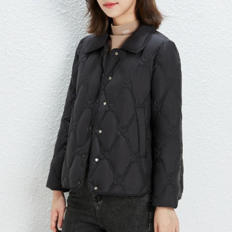 Minimalist Women's Pointed Collar Solid-Color Down Jacket - Short Fit Oversized Coat