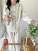 New pajamas women's pure cotton polished Internet celebrity coconut loungewear simple and cute lapel long-sleeved trousers set