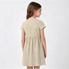 Girls Short Sleeve Dress Casual Loose Fit Breathable Cotton Linen Blend Summer Dress with Gathered Waist and Round Neck for Daily Wear