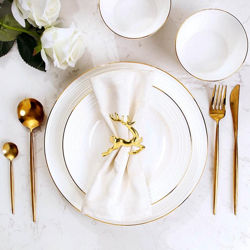 12Pcs Christmas Elk Deer Napkin Rings Gold Alloy Napkin Buckle Napkin Ring Holder Hotel Restaurant Wedding Party Dinner Table De