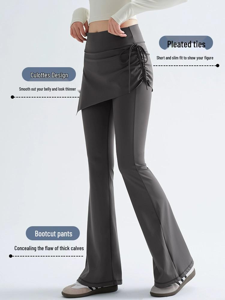 Plus Size Faux Two-Piece Yoga Skirt Pants, Fleece-Lined Flared for Autumn/Winter Pilates & Fitness.