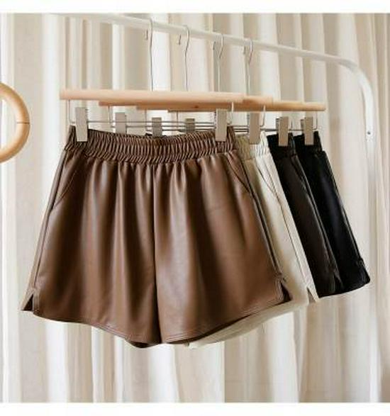 

Petite Plus Size High-Waisted A-Line Leather Shorts, Slimming Wide-Leg Bootcut Pants for Autumn-Winter 2025 L