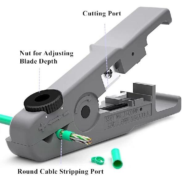 RJ45 Crimp Tool Kit Pass Through, Cat5 Cat5e Cat6 RJ45 Ethernet Crimping Tool with 20PCS Cat6 1.1mm Pass Through Connectors, 20PCS Covers, Cable