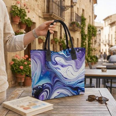  Marble Pattern Tote Bag Stylish Large Capacity Casual Shoulder Bag for Daily Use