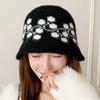 Ethnic Style Floral Knitted Bucket Hat Sweet Warm Fisherman Hat  Autumn and Winter