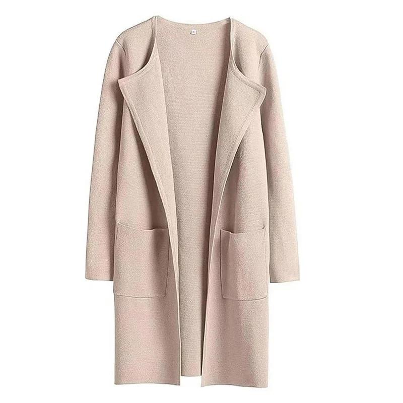 Woolen Coat Women Autumn Korean Fashion Casual Loose Women Coat Solid Color Button-Less Cardigan Coat
