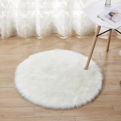 60cm Round Long Plush Carpet Modern Simple Solid Color Faux Sheepskin Rug for Living Room Bedroom Balcony Soft Floor Mat