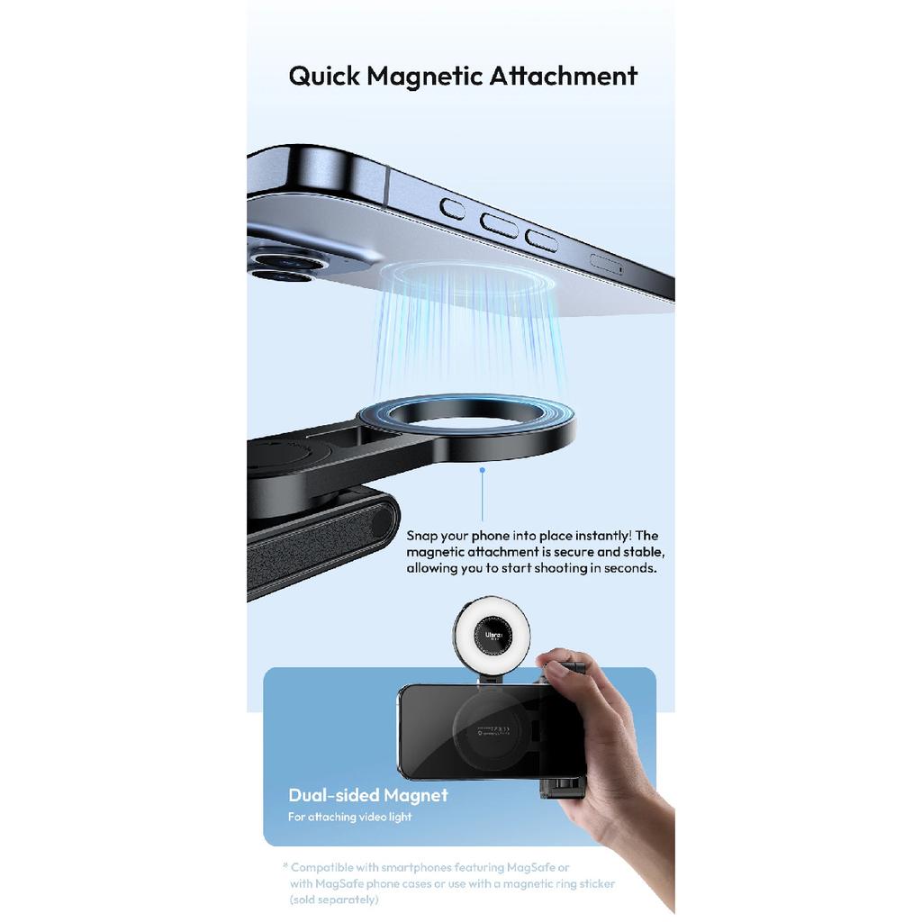 Ulanzi JJ03 Magnetic Phone Tripod Wireless Handle Selfie Stick Desktop Foot Suitable iPhone 16/15/14/13 Pro Max