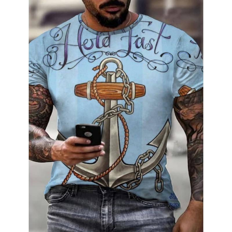 Men's Vintage T-Shirt Marine Adventure 3D Print Top Summer Fashion Casual Loose Tee New Streetwear Short Sleeved T-Shirt for Men