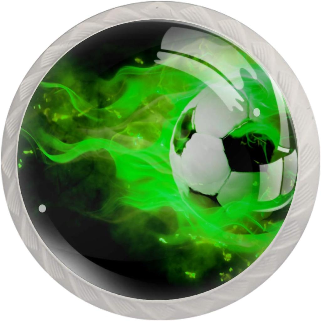 Kitchen Cabinet Knobs Round Decorative Knobs Cabinet Closet Drawers Dresser Pull Handle 4PCS Green Flame Soccer