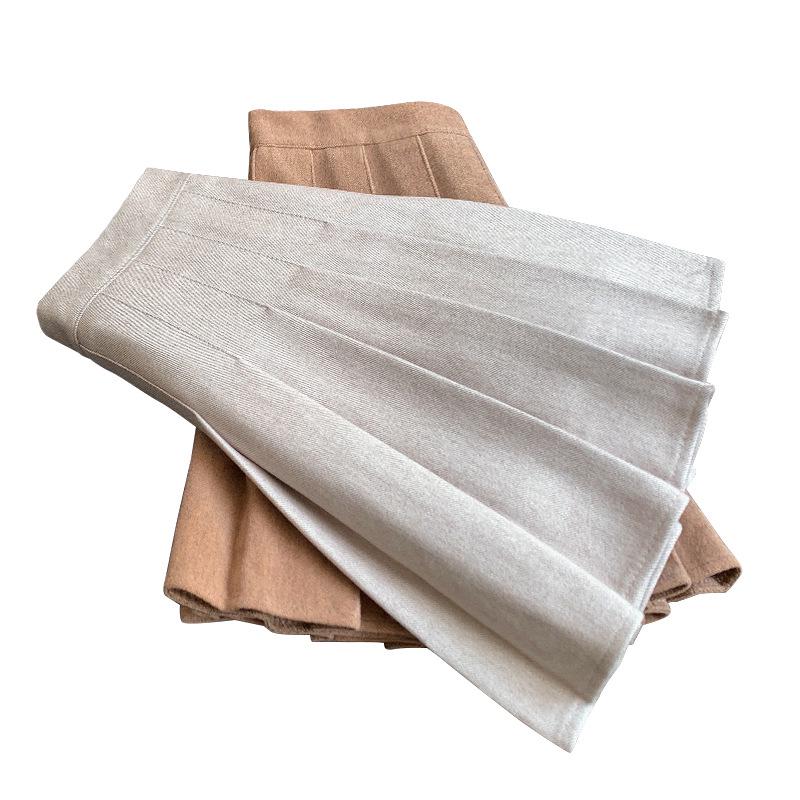 Women's High-Quality Black Wool Blend A-Line Pleated Skirt - Thick, High-Waisted, Slimming, Plus Size, Short Length for Autumn & Winter.