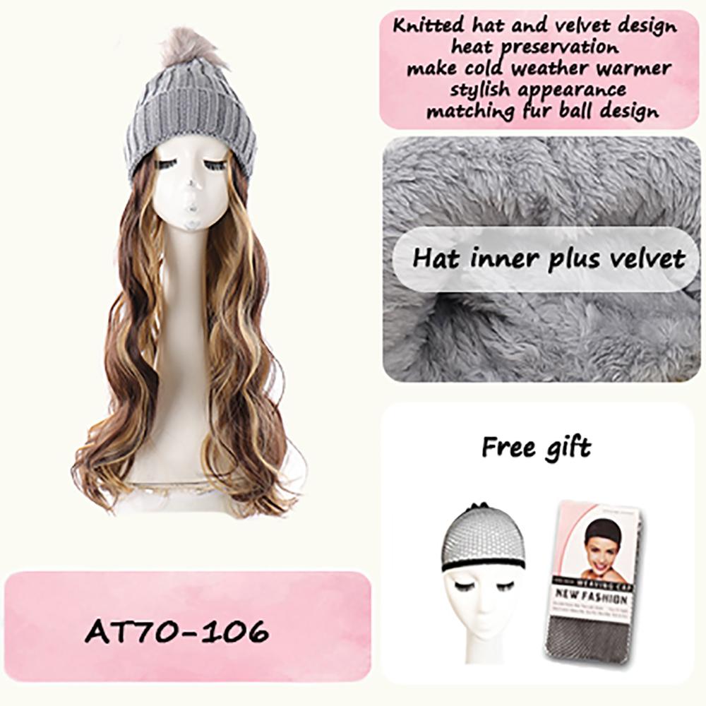 Women's Winter Wig Hat Knitted Hat Long Wave Straight Hair Synthetic Hat Wig