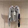 Distressed Oversized Hooded Zip-Up Sweatshirt Men Streetwear Winter Cotton Heavyweight