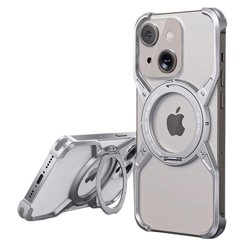 

Для iPhone 15/14/13 Бампер Чехол Безрамочный Алюминиевый С подставкой Чехол для телефона Silver