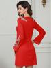 European & American Style Red A-Line Slimming Dress - High-End Design for Fall/Winter