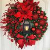 Large Artificial Lighted Christmas Wreath With Bow Ribbon Xmas Ball For Front Door Decor
