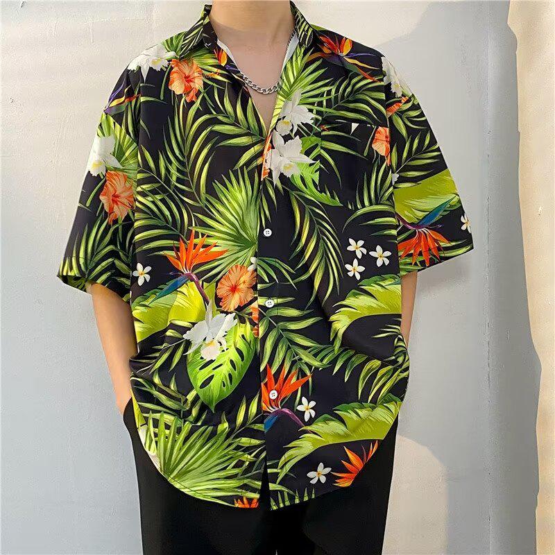 Herren Floral Retro Strandhemd - Kurzarm, Lockerer Schnitt, Trendiger Hongkong-Stil