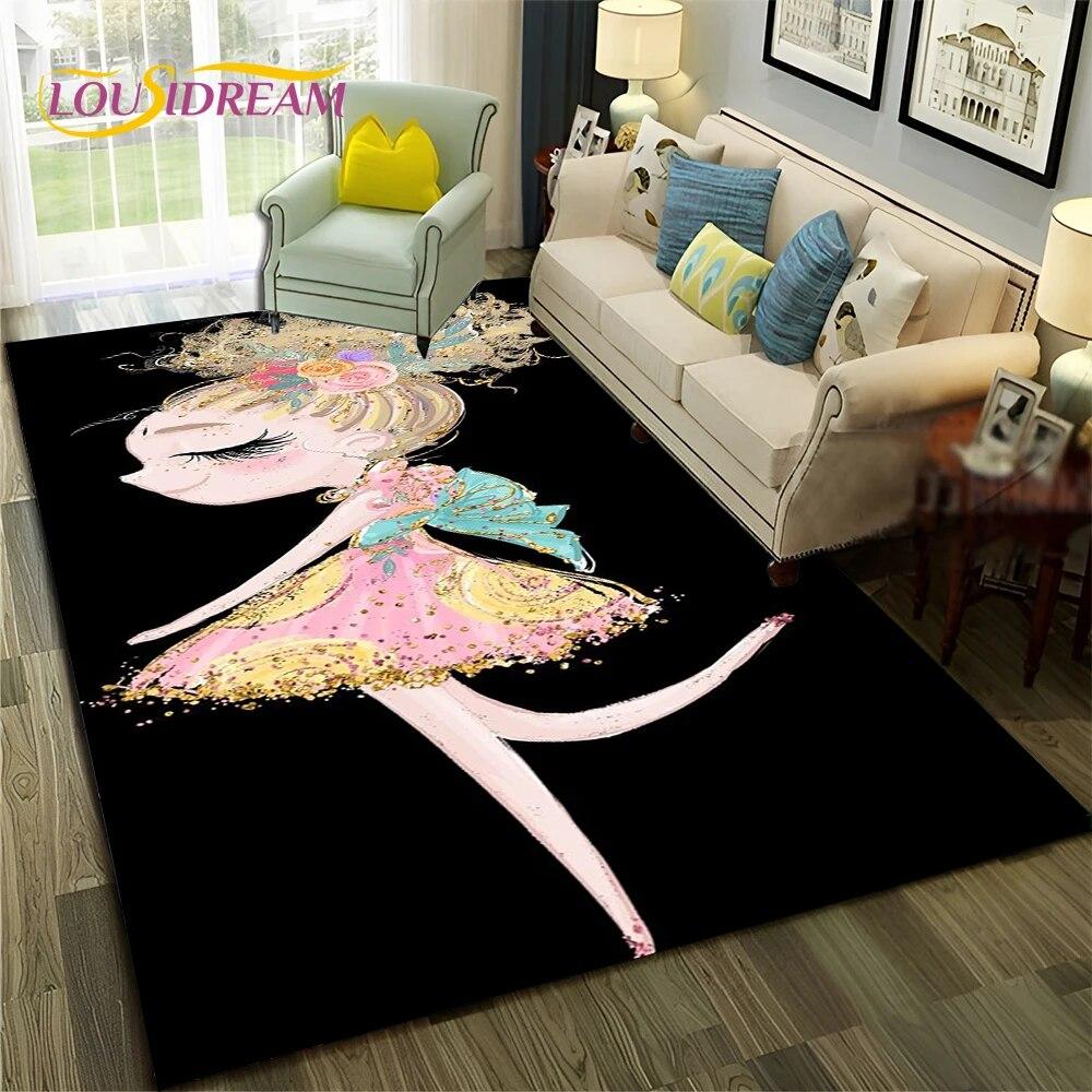 Cartoon Ballerina Fairy Cute Ballet Girl Carpet Rug for Home Living Room Bedroom Sofa Doormat Decor,Child Non-slip Floor Mat