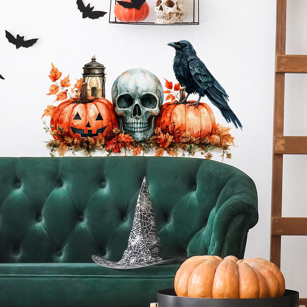 Pvc Pumpkin Halloween Skull Black Bird Maple Leaf Wall Sticker Living Room Decor
