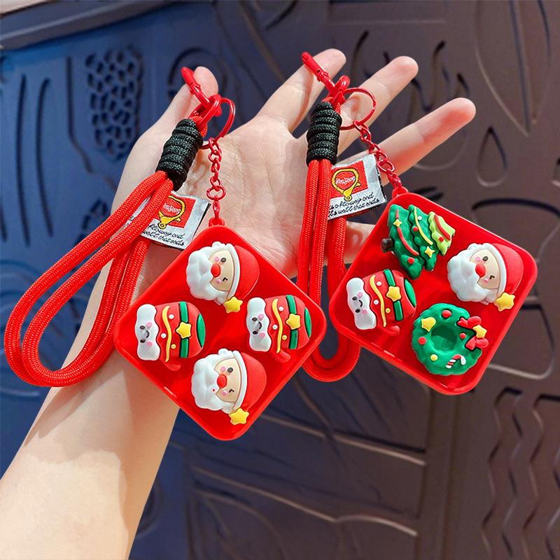 Cartoon Christmas Stress Relief Keyboard Keychain for Couples Bags Decorative Button Fidget Holiday Gift for Friends Family