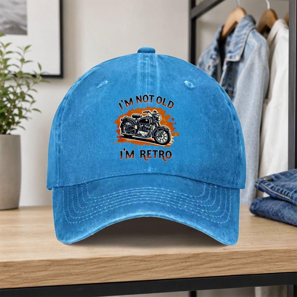 Retro Biker Print Washed Baseball Cap  Unisex Adjustable Dad Hat for Outdoor Daily Wear Parties Vacations Valentines Gift