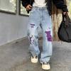 Mens Vintage Loose Straight Leg Jeans Ripped Streetwear Style Casual Denim Pants Teens