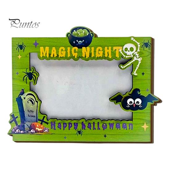 Holiday Table Decorations Halloween Wooden Photo Frame, Double Layer Wood Tabletop Picture Holder, Decorative Desktop Frames Creative Display