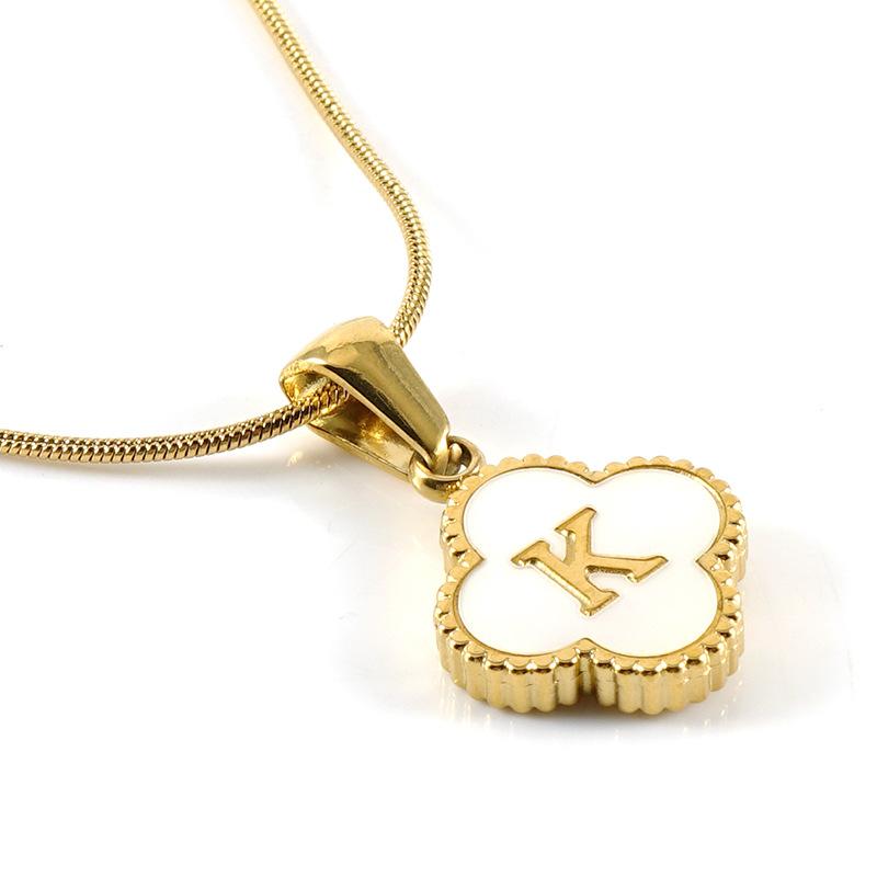 Simple 18K Four-leaf Clover Letter Necklace Female Snake Bone Chain Shell Letter Pendant Jewelry 2026