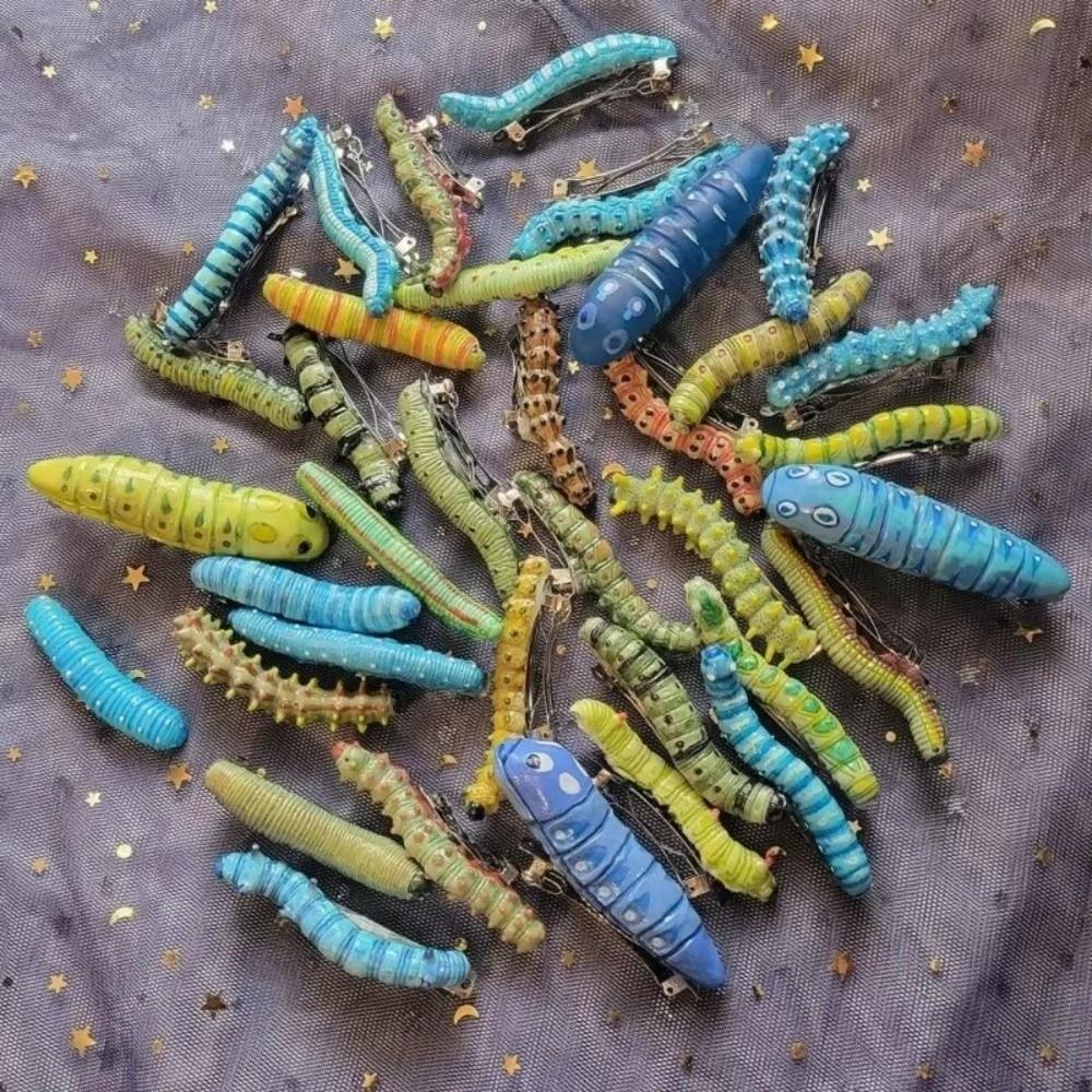 6/12Pcs Prank Caterpillars Hair Clips Creative Halloween Hair Claw Crawl Insect Hairpins Girls Gift