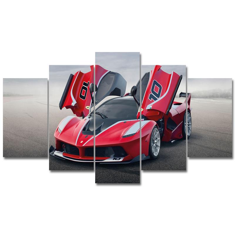 5 Pieces Red High-power Sports Car Posters Modular Canvas HD Prints Paintings Wall Art Pictures Home Decor No Framed