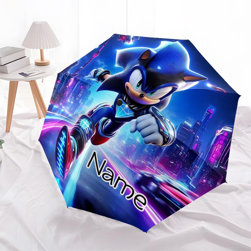 1PC Sonic the Hedgehog - Custom Name Automatic Folding Umbrella - Compact 8-Rib Design, Durable Plastic & Iron, Daily Use S0106021