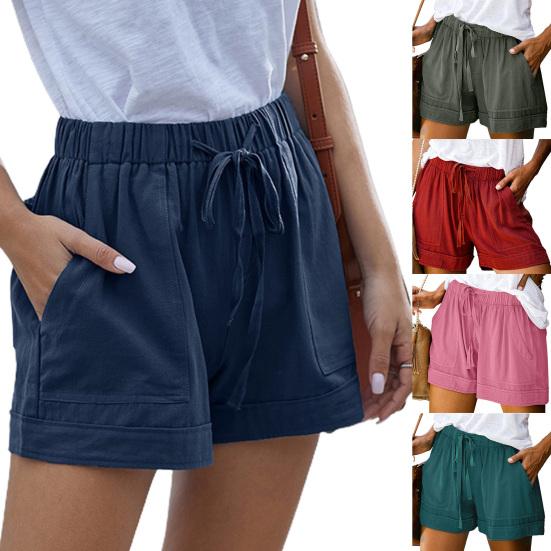 Short taille haute pour femmes, poches confortables, couleur bonbon, taille élastique, ample, Streetwear