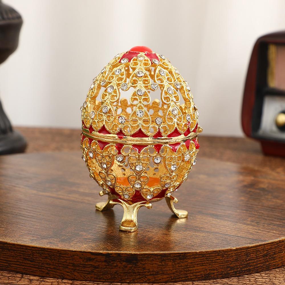 Egg Shape Jewelry Storage Box Inlaid Gem Organizer Exquisite Hollowed-Out Alloy Storage Jar Earrings Ring Dresser Decorative
