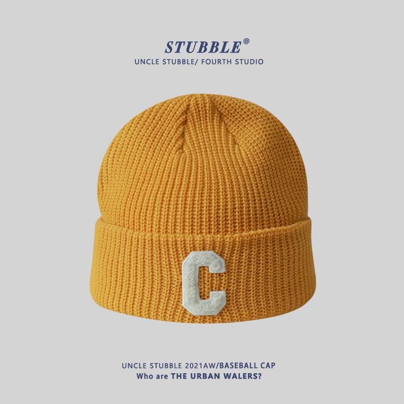 Autumn and Winter New Style C-label Knitted Hat Korean Version Colorful Couple Warm Woolen Hat Japanese Girl Face Small Cold Hat