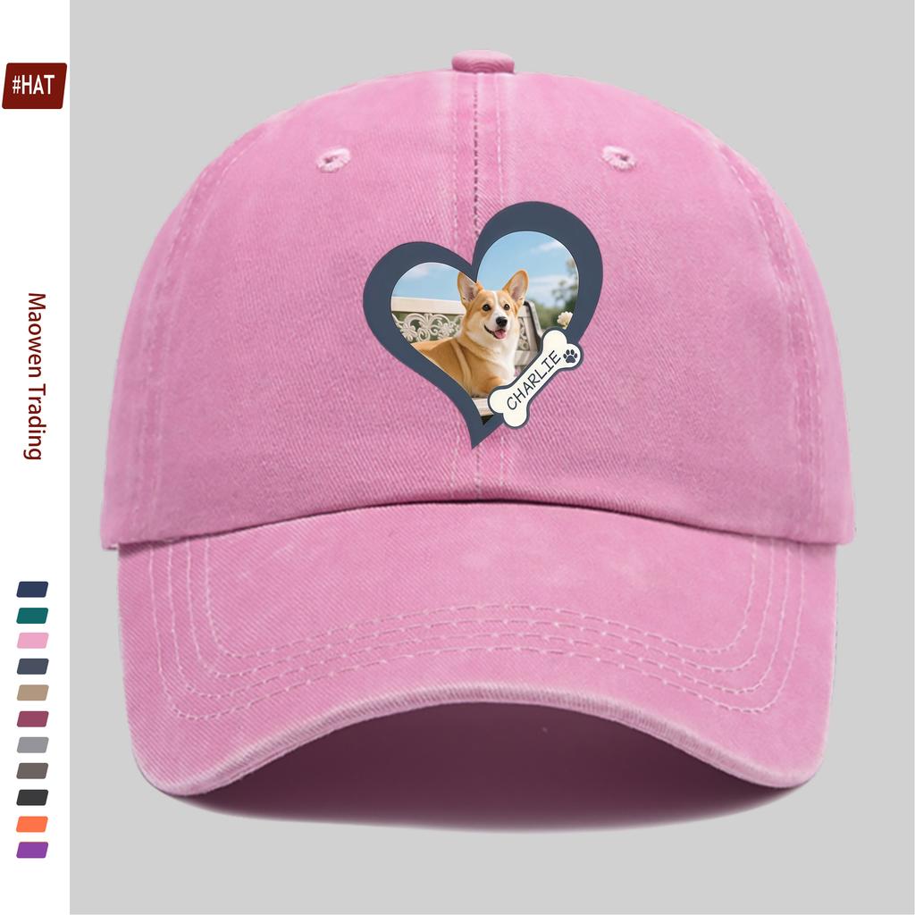pc Heart Dog Print Baseball Cap Happy Travel Pet Element Printed Sun Hat Comfortable And Lightweight Adjustable Strap Fashi