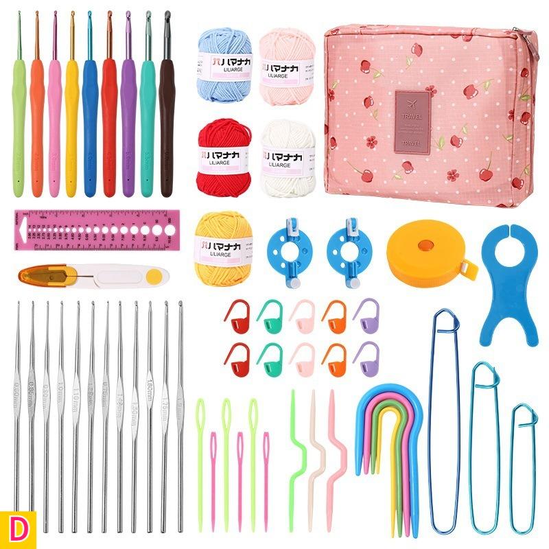 59pcs Complete Knitting Crochet Craft Kit for Adult All-in Starter Set with Yarn Needles Hooks Measuring Tape Scissors-like Tool