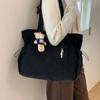 Solid color corduroy bag women's large capacity commuter tote bag with zipper lazy style simple velvet shoulder bag