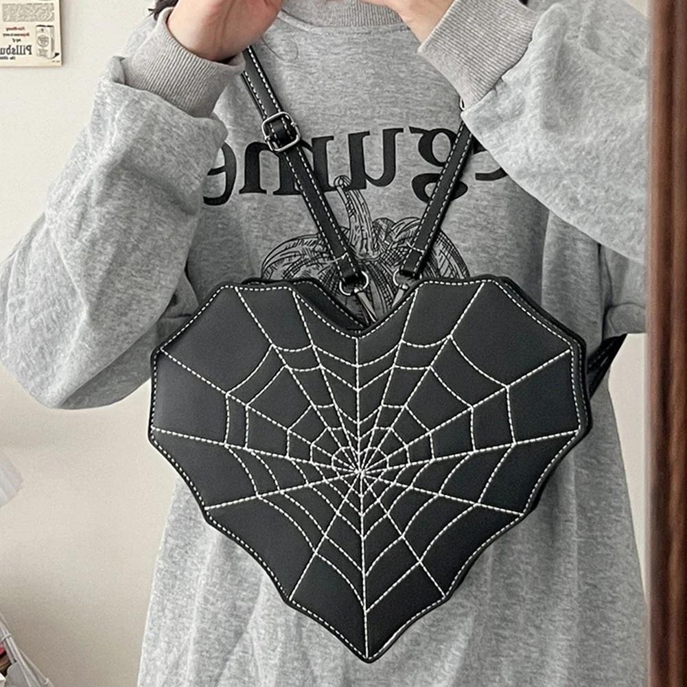 Halloween Gothic Shoulder Bag Women PU Leather Web Spider Women Backpack Cobweb Crossbody Bag Handbag Purse Girls Halloween Gift