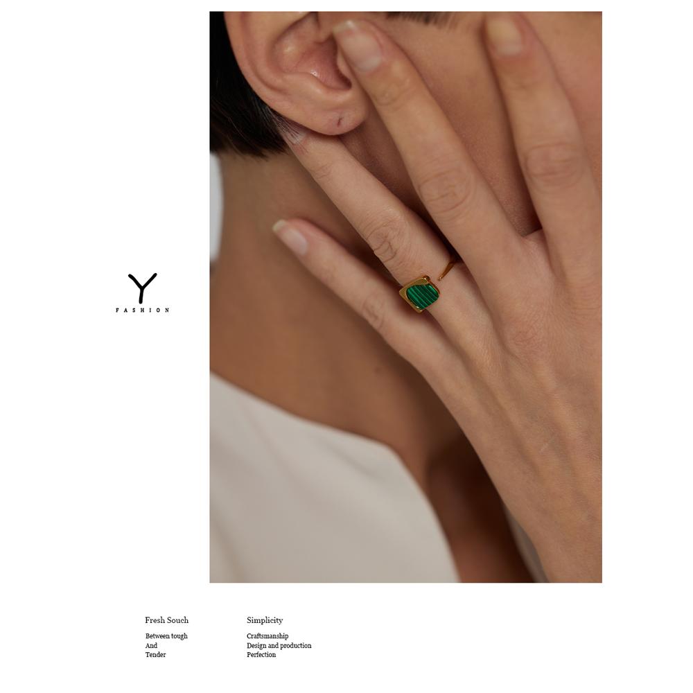 Yhpup New Stainless Steel Women Ring Jewelry Vintage Natural Stone Opening Metal Finger Ring joyería acero inoxidable mujer Gift
