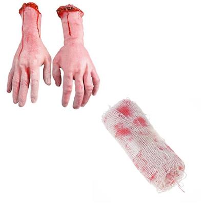 False Human Severed Hands Dead Body Part Halloween Bloody Cloth for Haunted House Decorations