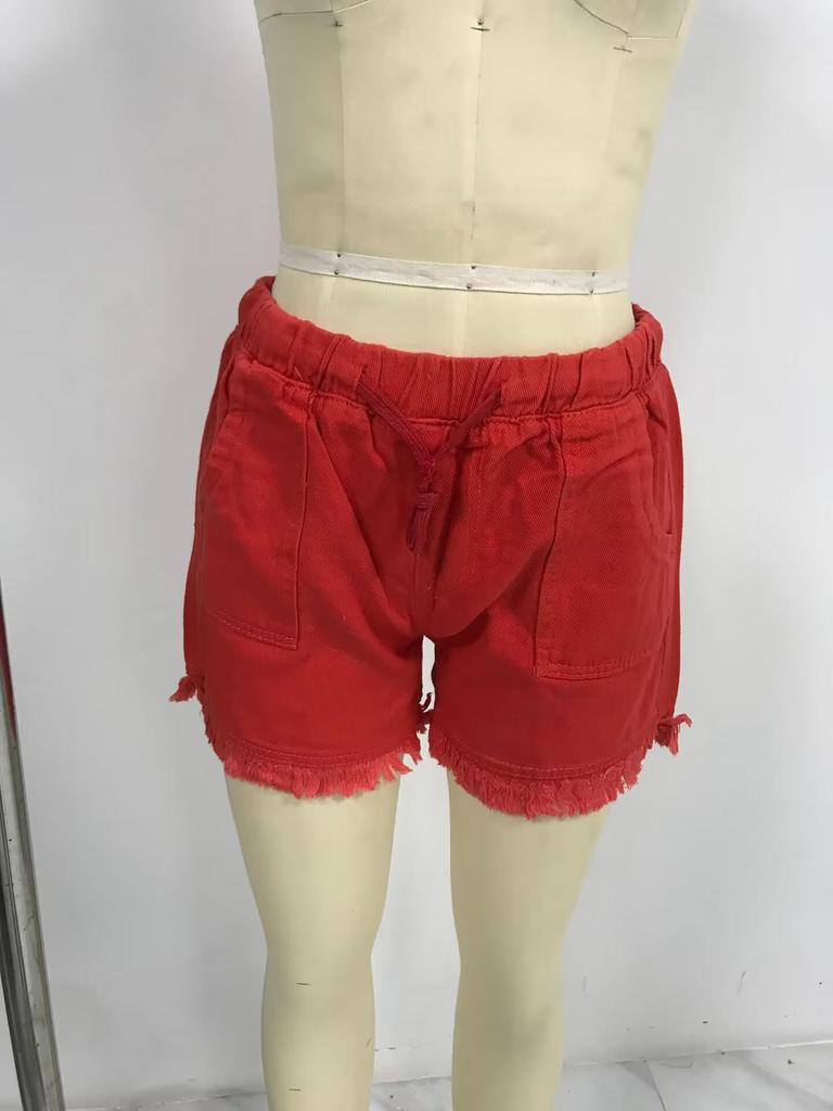 Women's Elastic Waist Tassel Denim Shorts