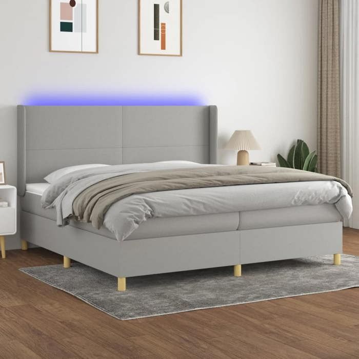 VidaXL Sommier à Lattes de Lit avec Matelas et LED, Lit Rembourré avec Tête de Lit, Lit Double, Lit Adulte de Chambre, 3138741